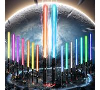 VATOS 2 Pezzi Spade Luminose in Metallo Ricaricabili per Bambini, Spada Luminosa a LED RGB a 15 Colori con Effetti Sonori di Combattimento,Giocattoli Sciabola Staccabili 2 in 1 per Cosplay, Halloween