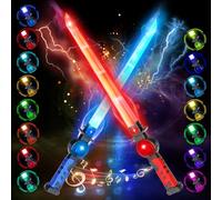 VATOS 2PCS Spade Luminose Ricaricabili per Bambini, 15 Colori Variabili con Effetti Sonori di Combattimento, Giocattolo di Spada Luminosa LED Retrattile 2 in 1 per Cosplay, Feste su Samurai