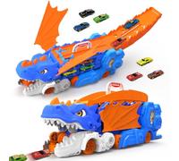 VATOS Camion giocattolo per il trasporto di dinosauri, giocattolo per bambini con suono e 6 auto da corsa, set di veicoli da trasporto per bambini dai 3 ai 5 anni