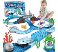 VATOS Giocattoli da Pista, 183 Pezzi Macchinine da Corsa con Squalo per Ragazzi Ragazze 3 4 5 6 7 9 Anni, Macchinine da Pista Flessibili Pieghevoli con Squalo e Palla, Trenino a Tema Oceano