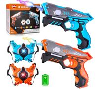VATOS Set di pistole Laser Tag a infrarossi con giubbotti - 2 pacchetti per bambini e adulti gioco all'aperto, attività di gruppo divertente giocattolo Laser Tag regalo per ragazzi ragazze età 6+
