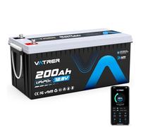 VATRER POWER Batteria LiFePO4 12,8V 200Ah Bluetooth | BMS Smart 200A·2560Wh Energia Utilizzabile·5000+ Cicli·Fotovoltaico,Camper & Backup