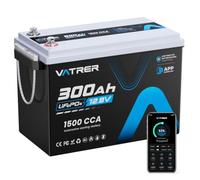 VATRER POWER Batteria LiFePO4 12,8V 300Ah Bluetooth | BMS Smart 200A·3840Wh Energia Utilizzabile·5000+ Cicli·Fotovoltaico,Camper & Backup