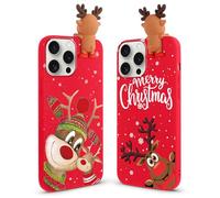 Vauki 2-Pack Natale Cover per iPhone 15 Pro, Rosso Silicone Custodia con 3D Christmas Cervo Cartoon Motivo Case, Antiurto in TPU Case per iPhone 15 Pro, Sorridi Renna