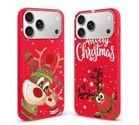 Vauki [2-Pack Natale Cover per iPhone 17 Pro max, Rosso Silicone Custodia con Christmas Cervo Cartoon Motivo Case, Antiurto in TPU Case per Apple iPhone 17 Pro max 6.9", Sorridi Renna