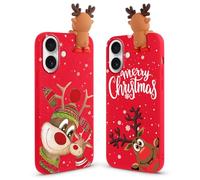 Vauki [2-Pack Natale Cover per iPhone 17, Rosso Silicone Custodia con 3D Christmas Cervo Cartoon Motivo Case, Antiurto in TPU Case per Apple iPhone 17 6.3", Sorridi Renna