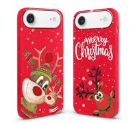Vauki [2-Pack Natale Cover per iPhone Air, Rosso Silicone Custodia con Christmas Cervo Cartoon Motivo Case, Antiurto in TPU Case per iPhone 17 Air 6.5", Sorridi Renna