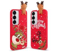 Vauki [2-Pack Natale Cover per Samsung Galaxy S25+ 5G, Rosso Silicone Custodia con 3D Christmas Cervo Cartoon Motivo Case, Antiurto in TPU Case per Samsung S25+ 6.7", Sorridi Renna