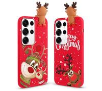 Vauki [2-Pack Natale Cover per Samsung Galaxy S25 Ultra 5G, Rosso Silicone Custodia con 3D Christmas Cervo Cartoon Motivo Case, Antiurto in TPU Case per Samsung S25 Ultra 6.8", Sorridi Renna