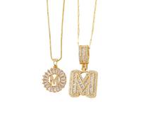 Vauki 2 pezzi collana con ciondolo a forma di lettera da donna, placcato in oro, squisita collana con zirconi lucidi, per donne, gioielli personalizzati e alla moda, regalo per donna