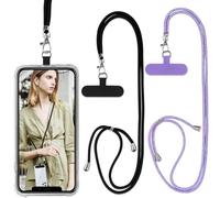 Vauki 2 pezzi Cordino per Cellulare Telefono Universale Tracolla Regolabile Collana Collo Catena Laccio per Cellulare e Patch Telefono per Maggior Parte Smartphone IPhone Samsung Xiaomi, Nero+Viola