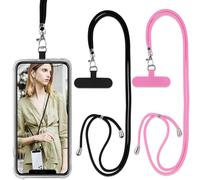 Vauki 2 pezzi Cordino per Cellulare Telefono Universale Tracolla Regolabile Collana Collo Catena Laccio per Cellulare e Patch Telefono per Maggior Parte Smartphone IPhone Samsung Xiaomi, Nero+Rosa