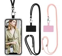 Vauki 2 pezzi Cordino per Telefono Universale Tracolla per Cellulare Regolabile Collana Nylon Catena per Cellulare e Patch Telefono per Maggior Parte Smartphone iPhone Samsung Huawei Xiaomi, Nero 6