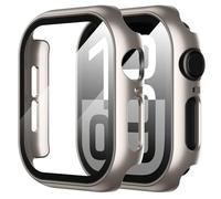 Vauki 2 Pezzi Cover per Apple Watch Series 6 / SE/Serie 5 / Series 4 44mm Vetro Temperato Pellicola Protettiva, Protezione Totale Ultra Sottile HD Clear,Tocco Sensibile, PC Rigido Case Custodia, Beige