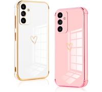 Vauki 2 Pezzi Cover per Samsung Galaxy A34 5G 6.6", Custodia con Motivo Cuore Love, Antiurto Ultra Silicone TPU Morbida Case con Protezione Della Fotocamera Ragazzi e Ragazze, Bianco e Rosa