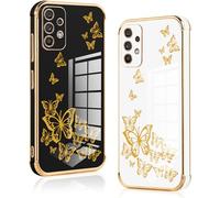 Vauki 2 Pezzi Cover per Samsung Galaxy A52s 5G/A52 4G/5G 6.5", Custodia con Motivo Farfalla, Antiurto Ultra Silicone TPU Morbida Case con Protezione Della Fotocamera Ragazzi e Ragazze, Nero e Bianco
