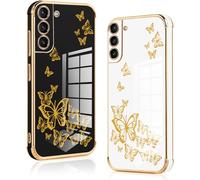 Vauki 2 Pezzi Cover per Samsung Galaxy S21 5G 6.2", Custodia con Motivo Farfalla, Antiurto Ultra Silicone TPU Morbida Case con Protezione Della Fotocamera Ragazzi e Ragazze, Nero e Bianco