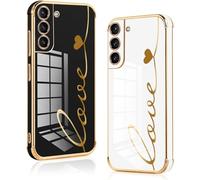 Vauki 2 Pezzi Cover per Samsung Galaxy S21 Plus 5G, Custodia con Motivo Cuore Love, Antiurto Silicone TPU Morbida Case con Protezione Della Fotocamera Ragazzi e Ragazze per Samsung S21+, Nero e Bianco