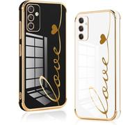 Vauki 2 Pezzi Cover per Samsung Galaxy S24, Custodia con Motivo Cuore Love, Antiurto Ultra Silicone TPU Morbida Case con Protezione Della Fotocamera Ragazzi e Ragazze per Samsung S24, Nero e Bianco