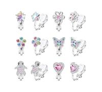 Vauki 6 paia di orecchini a clip per bambini, graziosi orecchini a clip per bambini, ipoallergenici, senza foro per l'orecchio con zirconi colorati, graziosi fiori a forma di stella e cuore