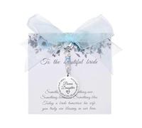 Vauki Charm con mazzo di fiori da sposa Something Blue con simbolo dell'angelo, perle blu e argento e incisione - Regalo di nozze personalizzato per sposa, figlia, damigella d'onore per un ricordo