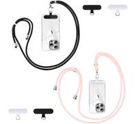 Vauki Cordino per Cellulare Telefono Universale *2 Patch*4,Tracolla Regolabile Collana Collo Catena Laccio per Cellulare e Patch Telefono per Maggior Parte Smartphone IPhone Samsung Xiaomi, Nero+Rosa