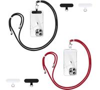Vauki Cordino per Cellulare Telefono Universale *2 Patch*4,Tracolla Regolabile Collana Collo Catena Laccio per Cellulare e Patch Telefono per Maggior Parte Smartphone IPhone Samsung Xiaomi, Nero+Rosso