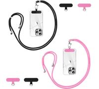 Vauki Cordino per Cellulare Telefono Universale *2 Patch*4,Tracolla Regolabile Collana Collo Catena Laccio per Cellulare e Patch Telefono per Maggior Parte Smartphone IPhone Samsung Xiaomi, Nero+Rosa