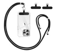Vauki Cordino per Cellulare Universale con 2 Patch, Tracolla da Collo Nylon Collana Regolabile e Rimovibile, Catena per Maggior Parte Smartphone, Corda per iPhone Samsung Google, Nero