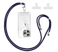 Vauki Cordino per Cellulare Universale con 2 Patch, Tracolla da Collo Nylon Collana Regolabile e Rimovibile, Catena per Maggior Parte Smartphone, Corda per iPhone Samsung Google, Blu scuro+Trasparente