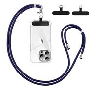 Vauki Cordino per Cellulare Universale con 2 Patch, Tracolla da Collo Nylon Collana Regolabile e Rimovibile, Catena per Maggior Parte Smartphone, Corda per iPhone Samsung Google, Blu scuro+Nero