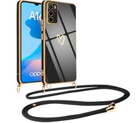 Vauki Cover con Cordino per Oppo A16/A16s/A54s, Carina Motivo Cuore Custodia con Collana, Antiurto Ultra Silicone TPU Morbida e Sottile Catena per Cellulare Case per Oppo A16/A16s/A54s 6.52", Nero