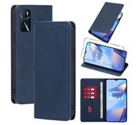 Vauki Cover per Oppo A16/A16s/A54s con 1 Vetro Temperato Custodia in Pelle PU Slot Schede Flip TPU Silicone Case Supporto Stand Magnetica Antiurto Caso per Oppo A16/A16s/A54s 6.52", Blu