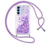 Vauki Cover per Samsung Galaxy A15 5G con Cordino, Trasparente Glitter Liquido Antiurto Brillantini Tracolla Custodia, Silicone Bumper Laccio Sabbie Donna Protettivo Case per Samsung A15, Viola