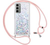 Vauki Cover per Samsung Galaxy S23 Plus 5G con Cordino,Trasparente Glitter Liquido Antiurto Brillantini Tracolla Custodia,Silicone Bumper Laccio Sabbie Donna Protettivo Case per Samsung S23+,Argento