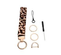Vauki Leopardo portachiavi braccialetto elastico carino elastico per capelli da donna Leopard portachiavi elastico con anello a D, cinturino da polso corto, regalo di compleanno personalizzato