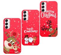 Vauki Natale Cover per Samsung Galaxy A14 5G, 3 Pezzi Rosso Silicone Custodia con Christmas Cervo Cartoon Motivo Case, Natalizia Antiurto in TPU Case per Samsung A14 5G, Renna 124