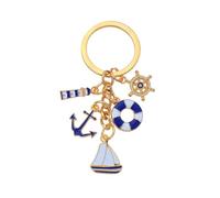 Vauki Portachiavi nautico con barca a vela e anello di salvataggio - Ciondolo marittimo blu e bianco in lega di zinco per borse e zaini - Elegante regalo per gli amanti della vela e avventurieri