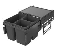VAUTH-SAGEL Envi Space - Pattumiera da incasso a 3 scomparti, completamente estraibile, con smorzamento e rientranza automatica integrata, 2 x 10 litri, 1 x 16 litri, in plastica, colore: grigio lava