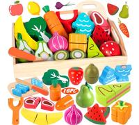 Vautvis 16 Accessori Cucina Bambini, Giochi in Legno, Frutta Da Tagliare, Cibo Finto, Giochi Montessori - Regalo per 4 Anni