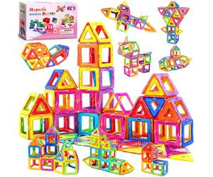 Vautvis Costruzioni Magnetiche, 60 Pezzi Magneti Bambini Set, Giochi Magnetici Per Bambini 3-8 Anni, Costruzione Magnetica, Regalo Natale Bambina 3 4 5 6 7 8 Anni