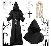 Vautvis Costume Da Monaco Medievale Con Cappuccio Corda In Vita E Collana A Croce, Vestito Monaco Uomo Medievale Mantello Halloween Adulti Per Halloween Carnevale Rinascimentale Cosplay (L)