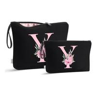 Vavabox Beauty case con iniziali personalizzate dalla A alla Z, regalo di compleanno per donne, regalo per sposa, damigella d'onore (Y, 03-Nero 2 Pezzi)