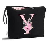 Vavabox Beauty case con iniziali personalizzate dalla A alla Z, regalo di compleanno per donne, regalo per sposa, damigella d'onore (Y, 01-Nero)