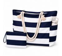 Vavabox Borsa da spiaggia con cerniera e tasche, regalo personalizzato per donne, impermeabile, pieghevole, grande borsa da spiaggia con iniziali, set per viaggi, piscina, Blu scuro-01, Senza lettere