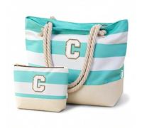 Vavabox Borsa Mare Iniziale Donna, Regalo Compleanno,Impermeabile, Blu | Cabas da Spiaggia Personalizzabile Impermeabile, Pieghevole - Idea Regalo Originale Compleanno per Donna, Mamma, Figlia
