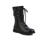 VAVENI Stivali corti da donna con papillon, stivali di media lunghezza con cravatta frontale e cerniera laterale calda scarpa, 30-39