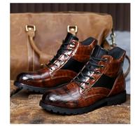VAVENI Stivali da uomo in similpelle PU con punta tonda retrò, scarpe di cuoio calde, 38-48(marrone,48)