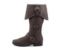 VAVENI Stivali pirata in pelle PU retrò da uomo, stivali cowboy occidentali, stivali in pelle medievale, 38-47(Marrone scuro,43)
