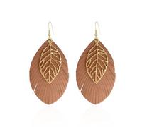 Vavhoo Orecchini pendenti da donna in vera pelle morbida, con frange e piume e nappe, leggeri, con foglia dorata, Ecopelle, oro, Nessuna pietra preziosa